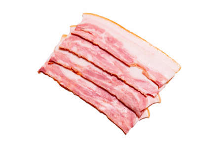 Raw bacon slices isolated on a white background. Top view.