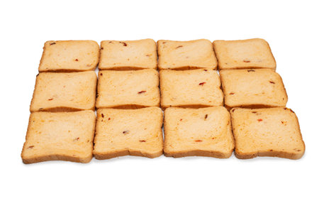 Delicious bread slices isolated on a white background, top view.の写真素材