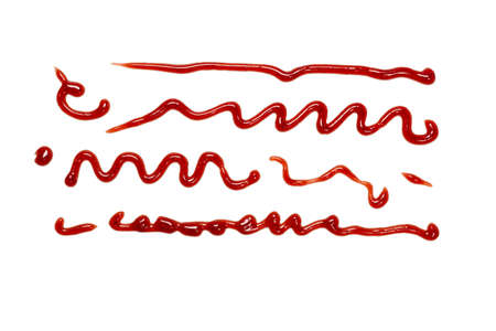 Red strawberry jam splashes isolated on white background. Top view.の写真素材