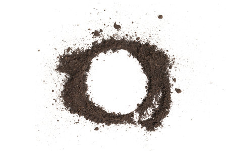 Black land circle for plant isolated on white background. Ground pattern. Copy space.の写真素材