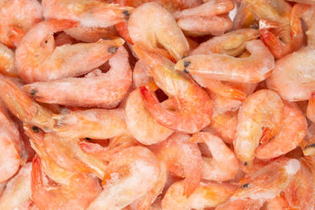 Fresh shrimps in ice. Top view.の写真素材