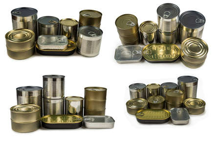 Mix of cans isolated on white background. Copy space.