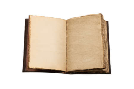 An open empty old notebook isolated on a white background. Copy space.の写真素材