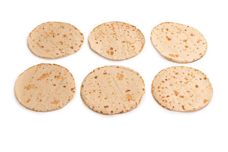 Pitta bread isolated on white background. Top view.