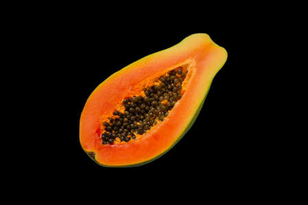 Papaya fruit isolated on a white background. Tropical fruit. Half papaya. Top view.の写真素材