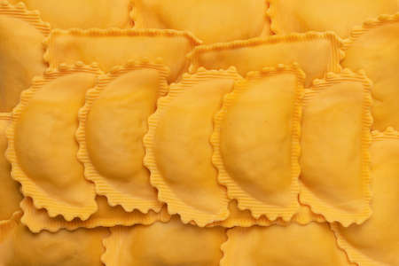 Raw ravioli as a background. Healthy italian food.の写真素材