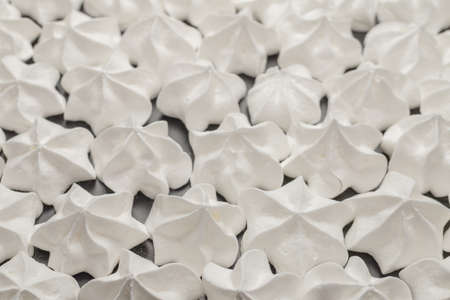 White tasty meringue, homemade dessert. top view.の写真素材