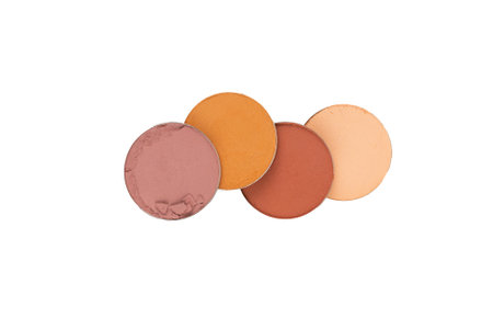 makeup cosmetics. Eyeshadow crushed palette, colorful eye shadow powder isolated on a white background.の写真素材