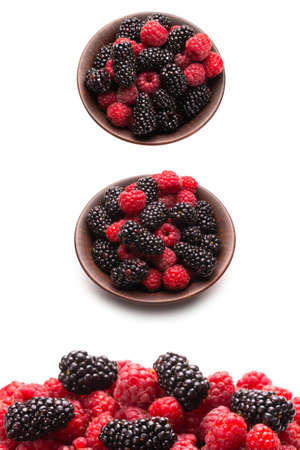Tasty raspberry and blackberry background. top view.