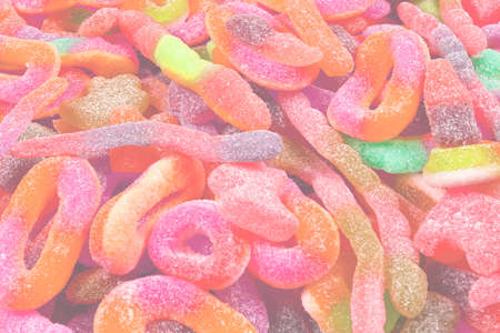 Assorted gummy candies. Top view. Jelly sweets.の写真素材