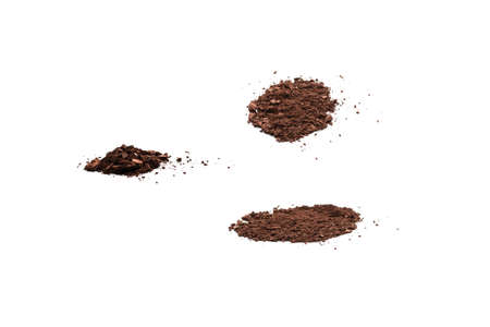 makeup cosmetics. Eyeshadow in brown color crushed palette, colorful eye shadow powder isolated on a...
