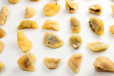 Dried passion fruit isolated on a white background. top view.の写真素材