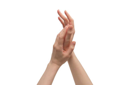 Woman hand isolated on a white background.