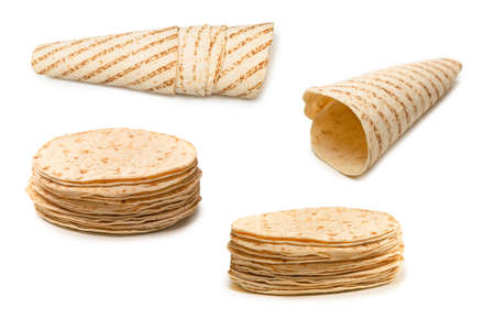 Grilled pitta bread isolated on white background. top view.