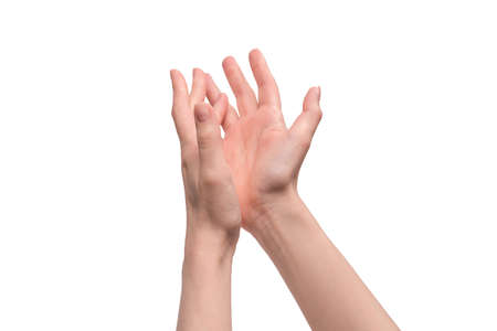 Woman hand isolated on a white background.