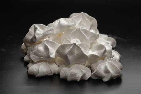 White tasty meringue, homemade dessert. top view.の写真素材