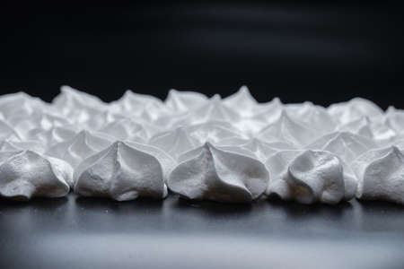 White tasty meringue, homemade dessert. top view.