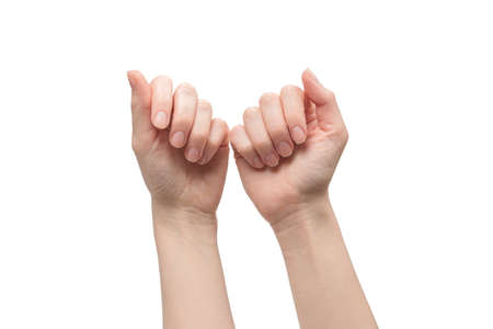 Woman hand isolated on a white background.