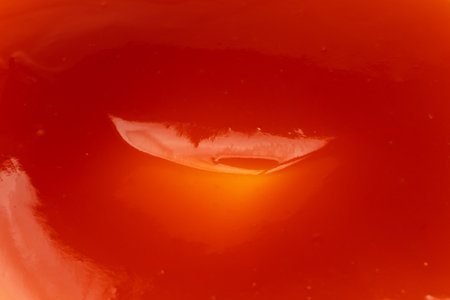 Tasty red sauce splashes as a background.の写真素材