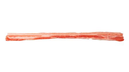 Raw bacon slices isolated on a white background. Top view.