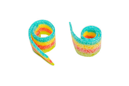 Assorted colorful gummy candies. top view. Jelly donuts. Jelly bears. isolated on a white background.の写真素材