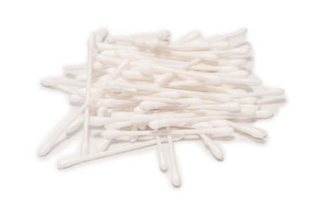 Group of white cotton buds isolated on a white background.の写真素材