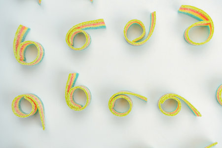 Assorted colorful gummy candies. top view. Jelly donuts. Jelly bears. isolated on a white background.の写真素材