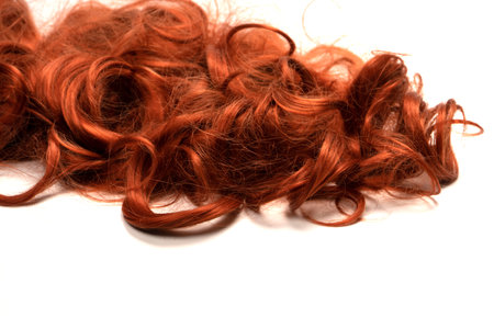Red hair isolated on a white background. Curly red hair.の写真素材