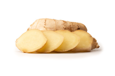 Ginger root isolated on a white background.の写真素材
