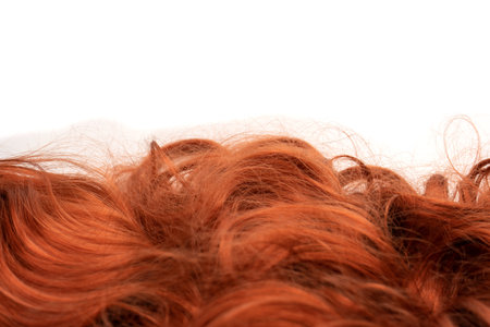 Red hair isolated on a white background. Curly red hair.の写真素材
