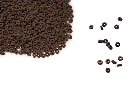 Corn-flakes background and texture. Chocolate rings.の写真素材