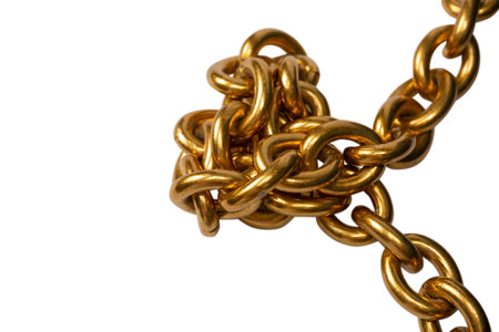 Golden chain isolated on white background. Top view.の写真素材