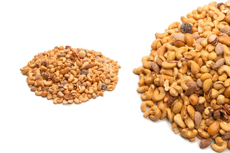 Mix of tasty salty nuts. A group of almonds, pistachios, walnuts, macadamia, cashews.の写真素材