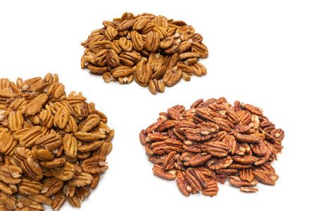 Pecan-nut isolated on white background. Top view.の写真素材