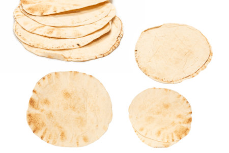 Grilled pitta bread isolated on white background. top view.の写真素材
