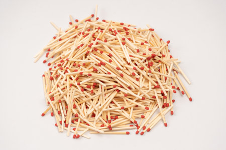 New matchsticks isolated on a background. top view.の写真素材