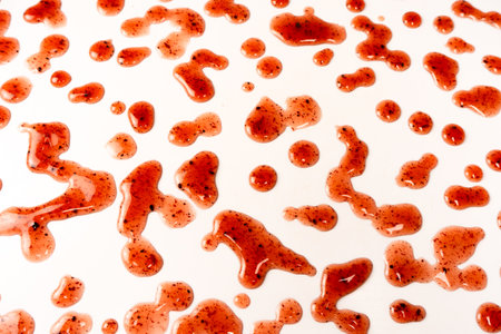 Red jam splash isolated on a white background. top view.の写真素材