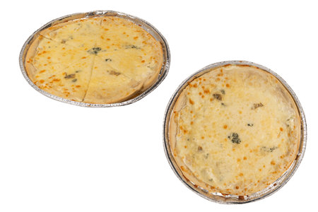 Four cheese pizza isolated on a white background.の写真素材