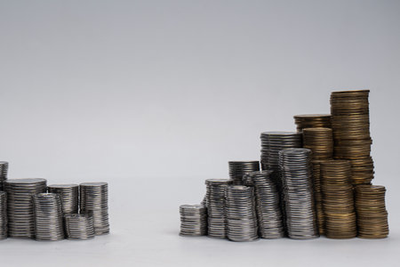 Pile of coins isolated on a white background. banking and money.の写真素材