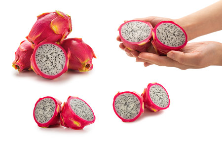 Sweet tasty dragon fruit or pitaya isolated on white background.の写真素材