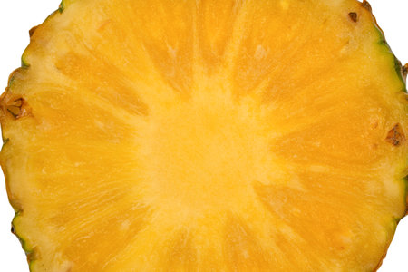 Pineapple juicy yellow slices on a white background. top view.の写真素材