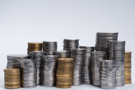 Pile of coins isolated on a white background. banking and money.の写真素材