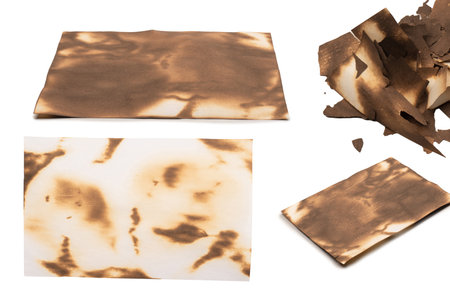 Burnt paper isolated on a white background. Copy space.