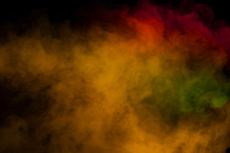 Red and green steam on a black background. Copy space.の写真素材