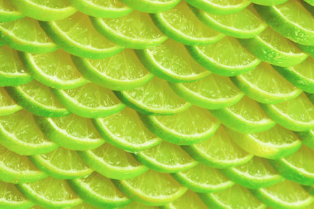 Fresh lime slices as a background.の写真素材