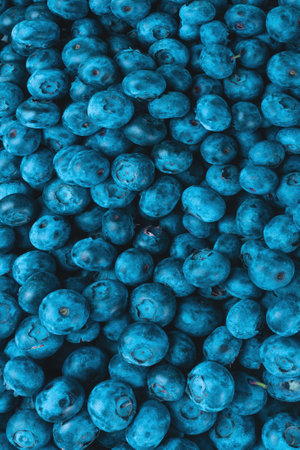 Fresh blueberry background. Texture blueberry berries close up.の写真素材