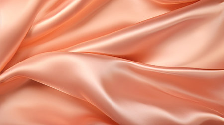 Soft silk fabric in a peach fuzz color as a background. Top view.の素材