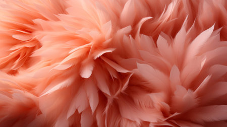 Feathers in a peach fuzz color as a background. Top view.の素材