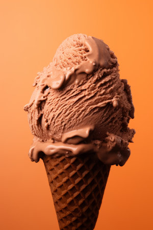 A tasty chocolate ice cream on a peach background.の素材