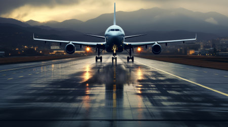 A plane taking off from an airportの素材